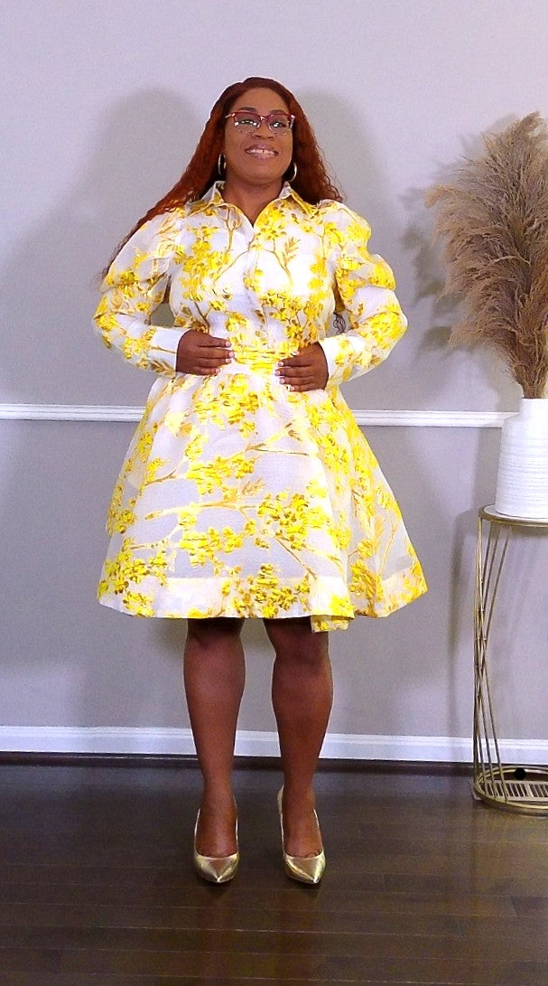 Drenched in Yellow and Metallic Gold Skirt Set