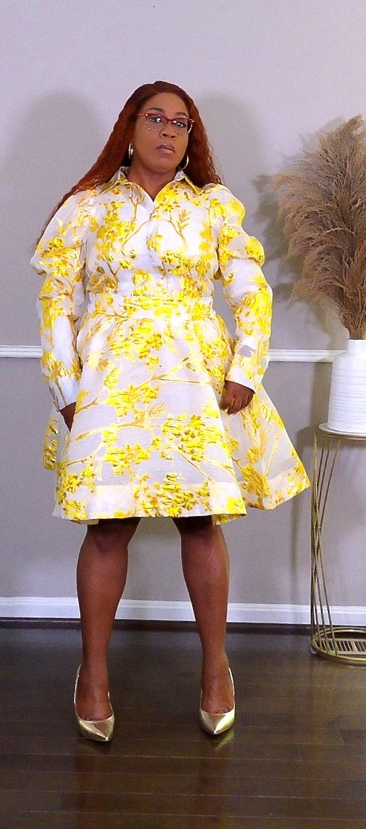 Drenched in Yellow and Metallic Gold Skirt Set