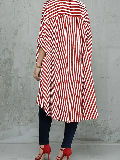 Striped Batwing Sleeve Dip Top
