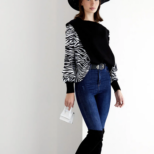 Black & White Bat Sleeve Zebra Print Shirt