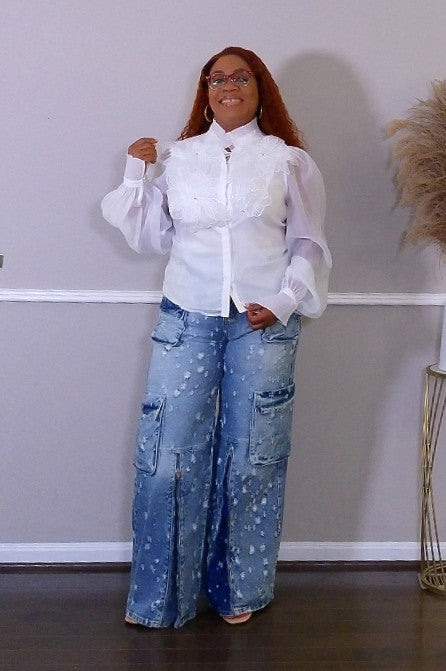 Distressed Denim Cargo Jeans