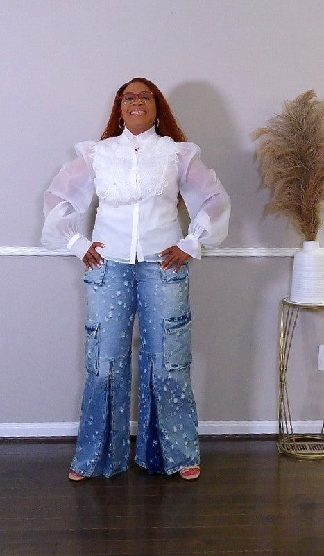 Distressed Denim Cargo Jeans