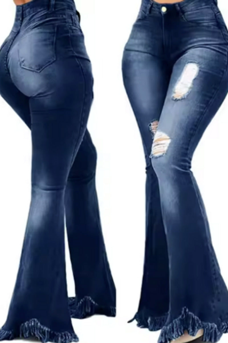 Ripped Flared Denim Jeans