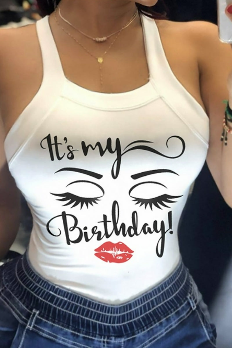 Lip Letter Figure Birthday Backless Top