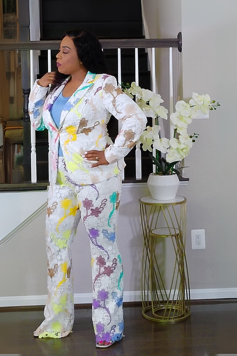 White Floral Pantsuit