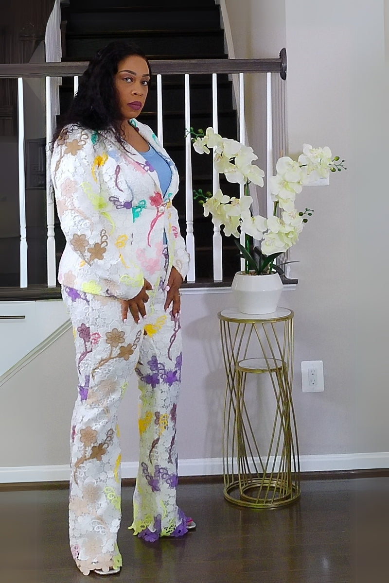 White Floral Pantsuit