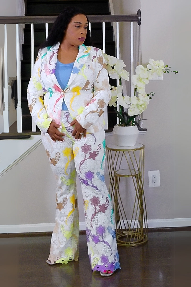 White Floral Pantsuit