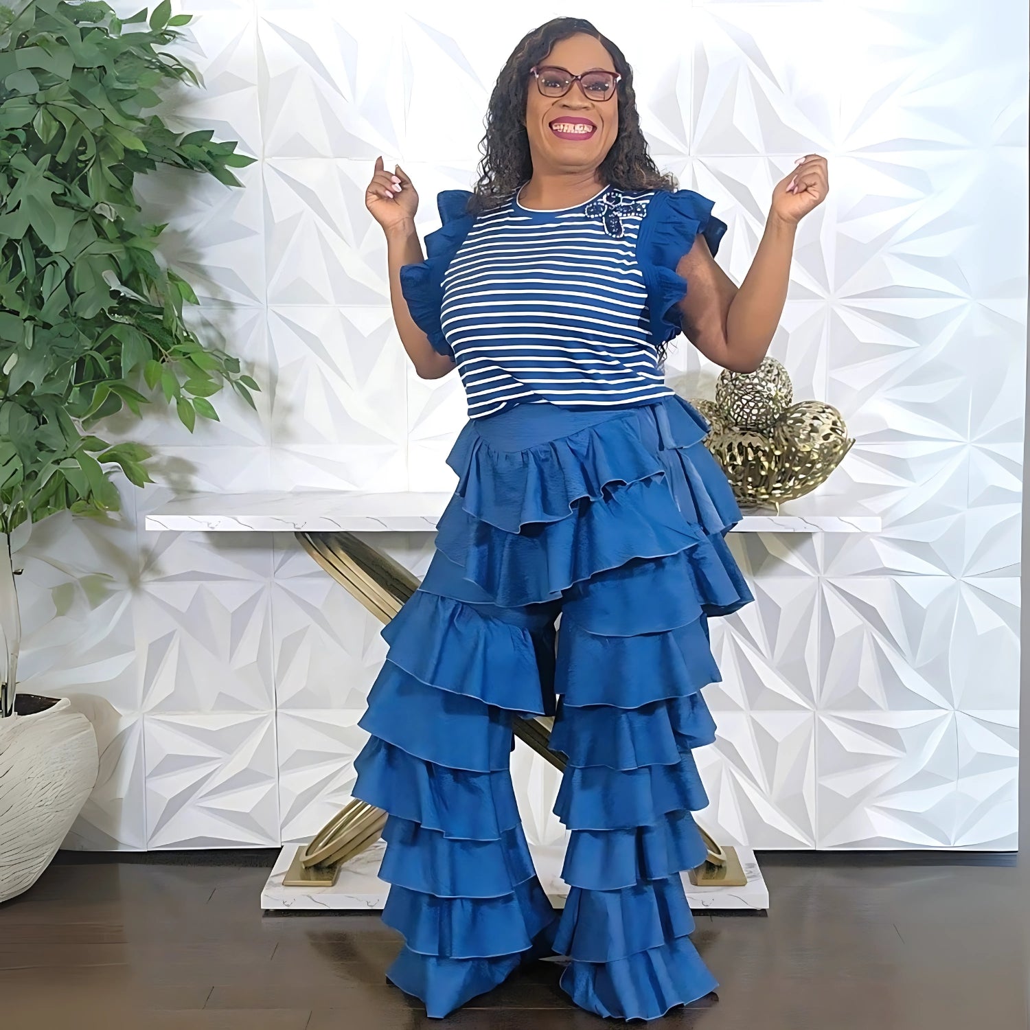 Ruffled Denim Pants