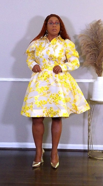 Drenched in Yellow and Metallic Gold Skirt Set
