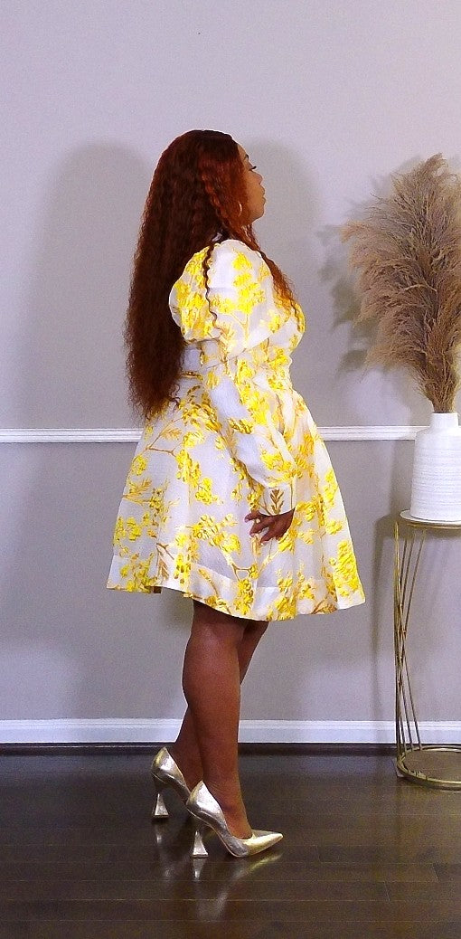 Drenched in Yellow and Metallic Gold Skirt Set