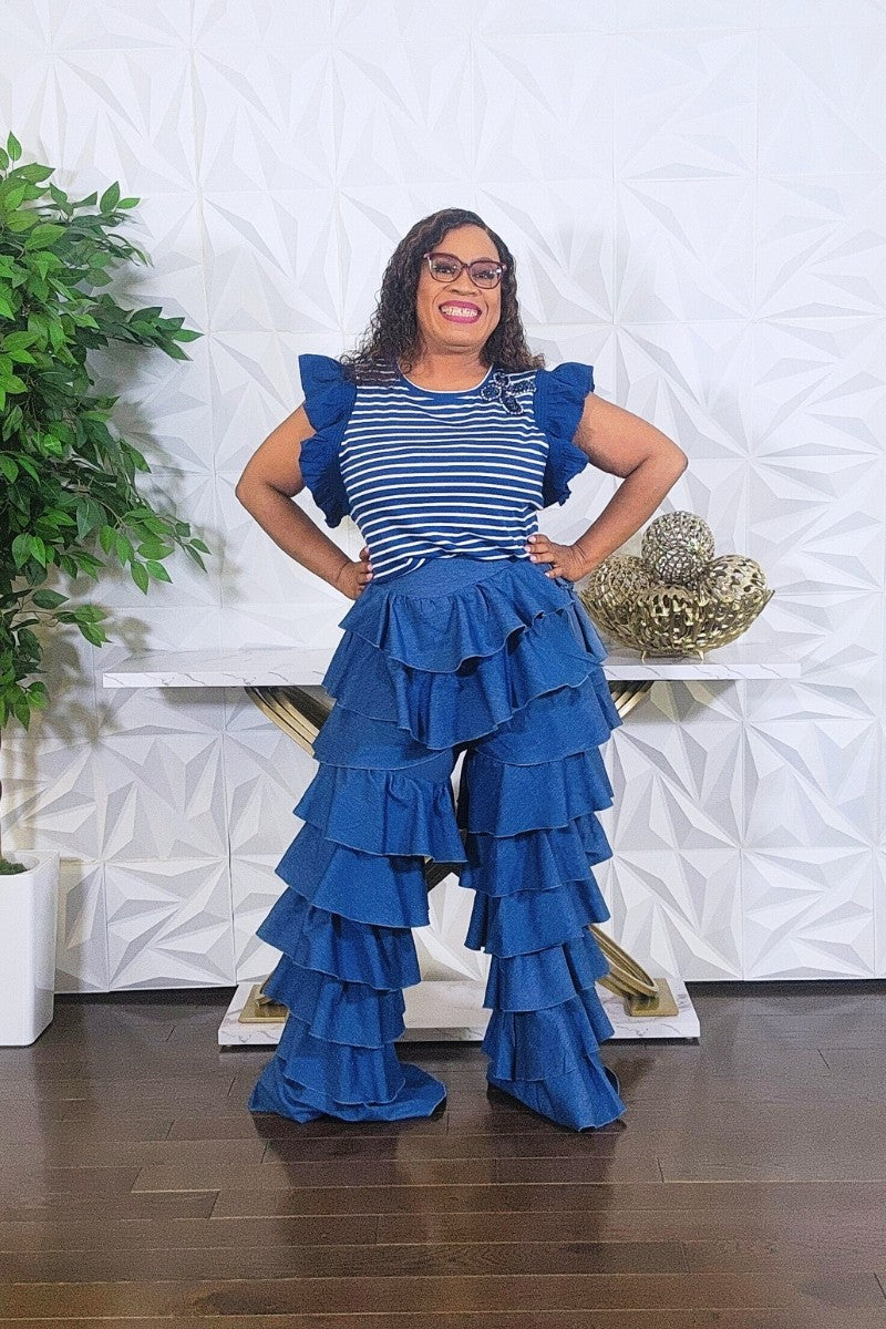 Ruffled Denim Pants
