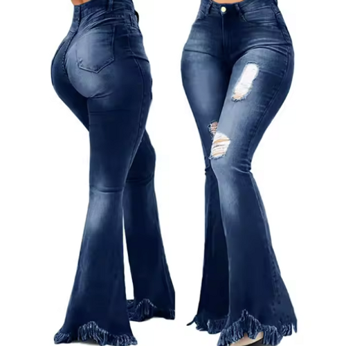 Light Blue Ripped Flared Denim Jeans