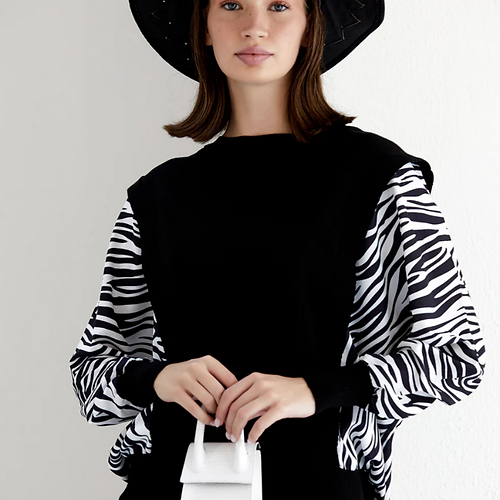 Black & White Bat Sleeve Zebra Print Shirt