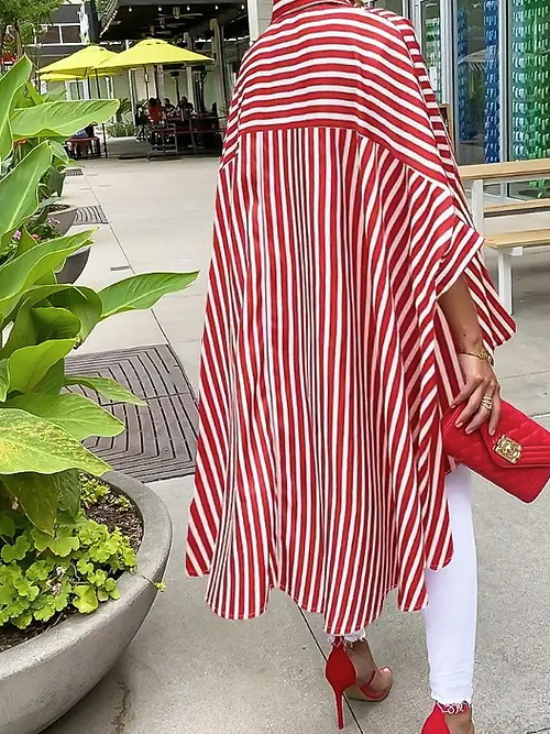Striped Batwing Sleeve Dip Top