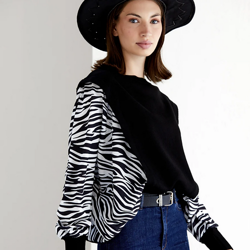 Black & White Bat Sleeve Zebra Print Shirt