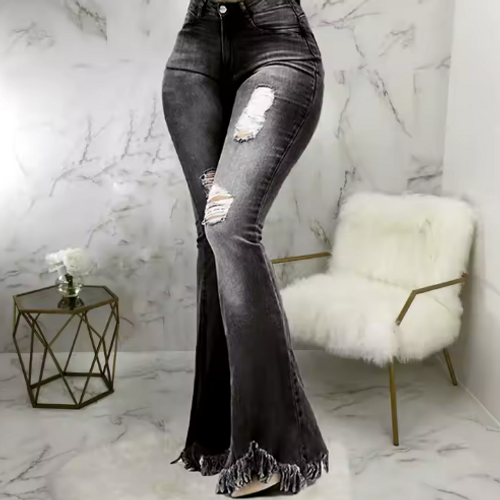 Black Ripped Flared Denim Jeans