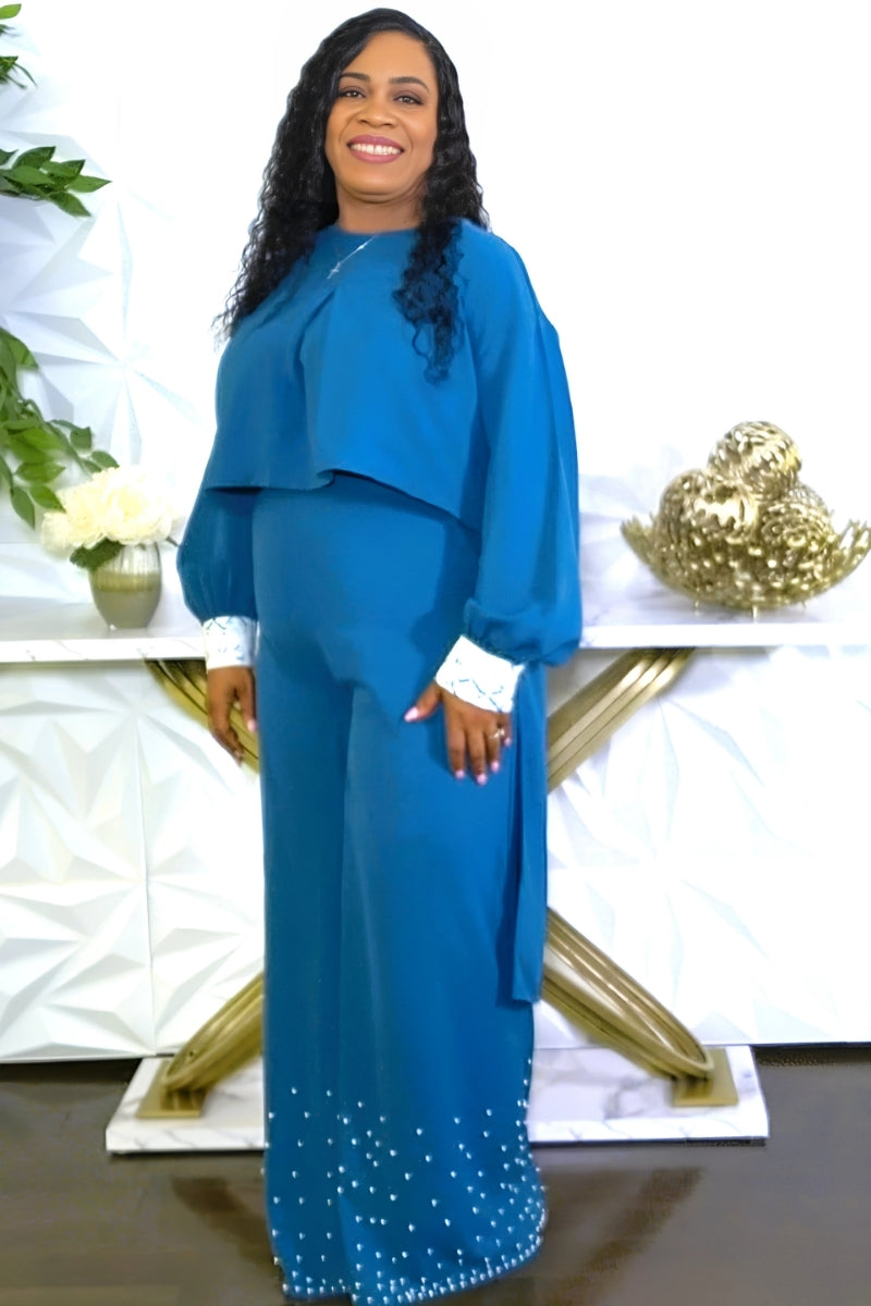 Draped in Teal Green Pant set