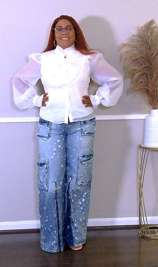 Distressed Denim Cargo Jeans