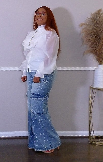 Distressed Denim Cargo Jeans