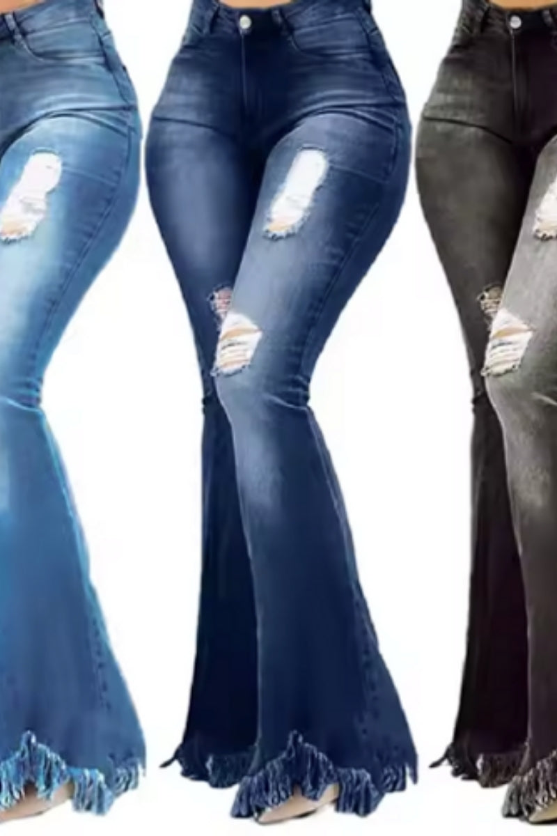 Ripped Flared Denim Jeans