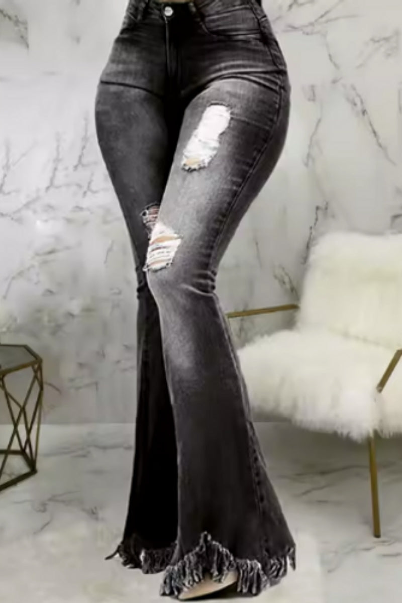 Ripped Flared Denim Jeans