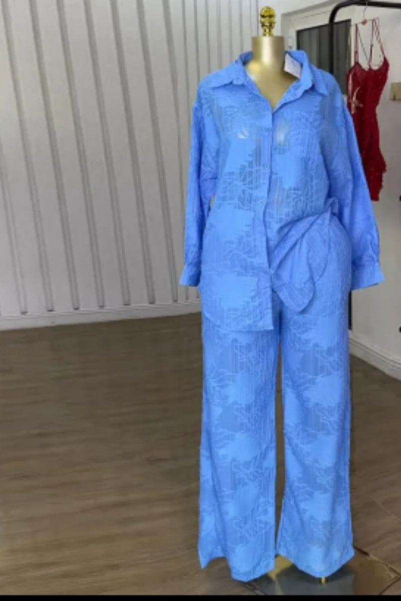 Casual Top and Pant Set Blue