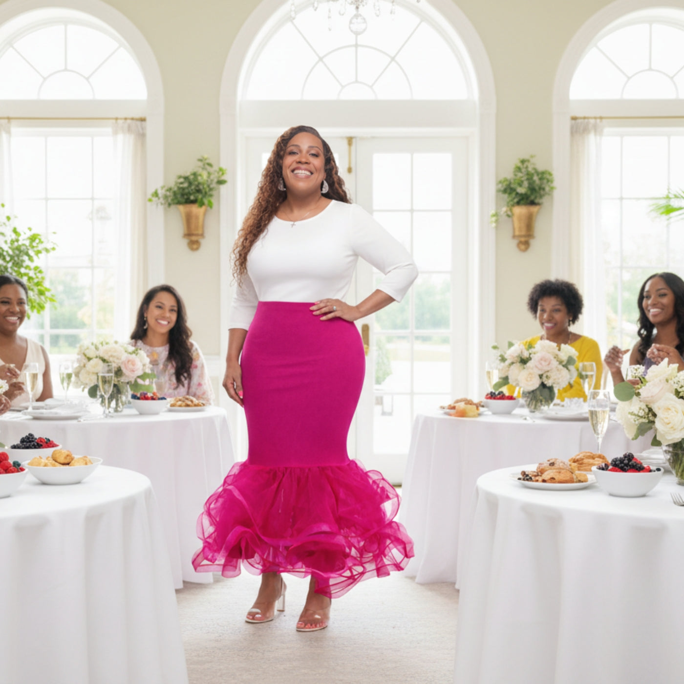 Flatter Me Pink Pencil Ruffle Skirt