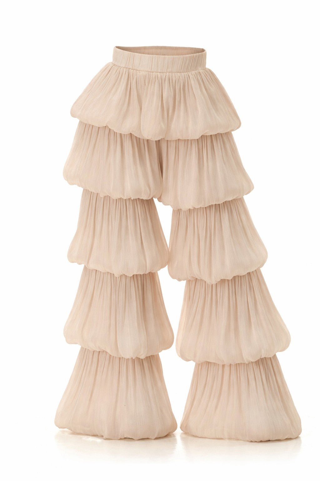 Khaki Bubble Hem Tiered Ruffled Organza Pants